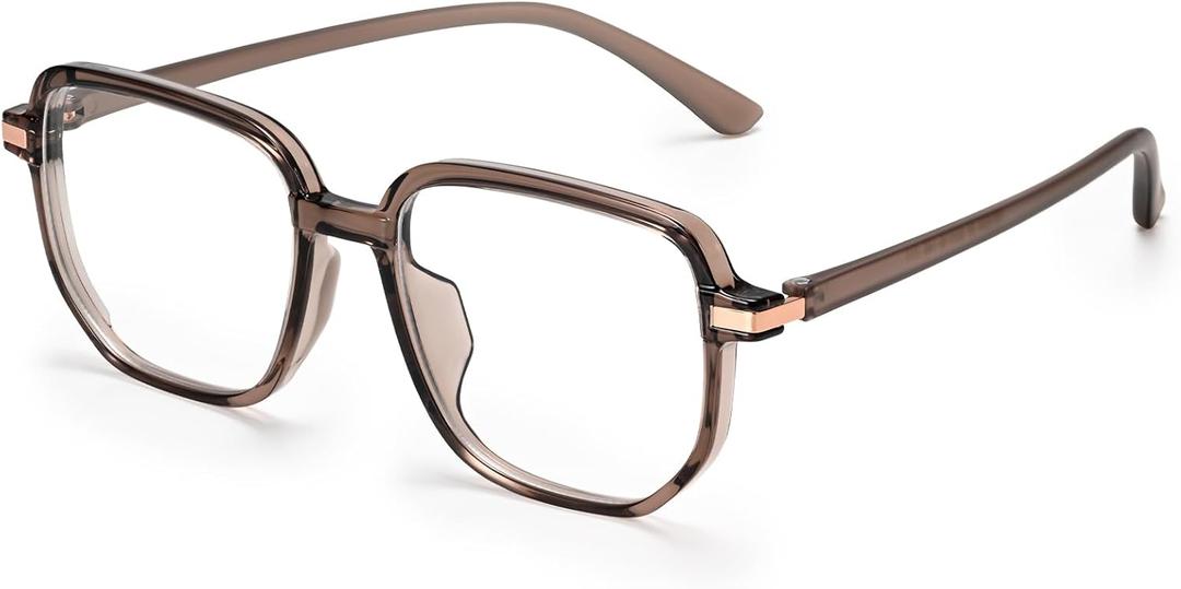 Dollger Square Blue light Glasses for Women Men Oversized Bluelight Blocking Computer Screen Stylish Eyeglasses TR90 Frame (C1:brown)