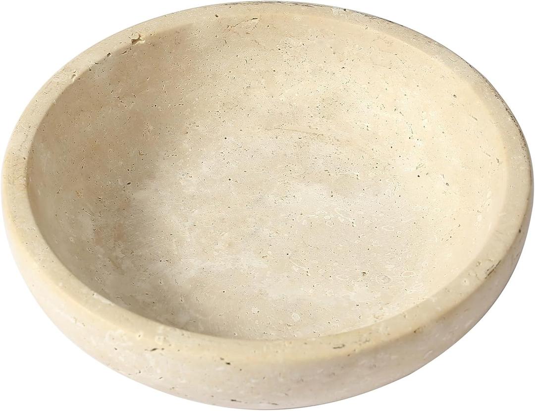 Marble Bowl Decorative, 7.8 Entryway Travertine Bowl For Keys Fruit Candy Jewelry, Natural Stone Bowls for Entry Table, Organic Modern Home Decor for Centerpieces, Beige