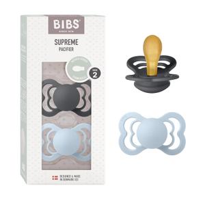 BIBS Pacifiers - Supreme Collection | BPA-Free Symmetrical Nipple | Natural Rubber Latex | Made in Denmark | Set of 2 Iron/Baby Blue Color Premium Soothers | Size 6-18 Months