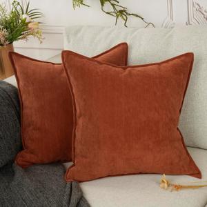YOUR SMILE Set of 2 Chevron Chenille Pillow Covers with Elegant Design Soft and Luxurious Decorative Throw Pillows for Couch, Bed and Home Decor (Rusty Orange, 18 X 18 inch)
