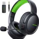 BINNUNE Wireless Gaming Headset — 2.4GHz LowLatency USB Dongle + Bluetooth, 50mm Drivers 7.1 Surround, NoiseCancelling Mic, 40H Battery — Over Ear Wireless Headphones for PS5, PC, Laptop, Green