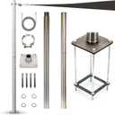 Royal Shade 8ft Stainless Steel Pole, Heavy Duty with Base Plate & Height Adjustable Mounting Clamp T - Easy Installation Sun Shade Sail Post, Canopy Pole, Fence Post - Outdoor, Garden, Backyard