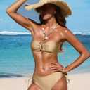 Swim Suits for Women 2025 Sexy Cutout Metal Ring Strapless Bikini Set Padded Open Back Tie Side Thong Bathing Suits (XS)