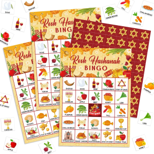 Liliful 35 Pcs Rosh Hashanah Bingo 24 Players Shana Tova Bingo Cards Jewish New Year Party Games for Kids Adults Family Classroom Activities Jewish Holiday High Holy Day Favors Supplies