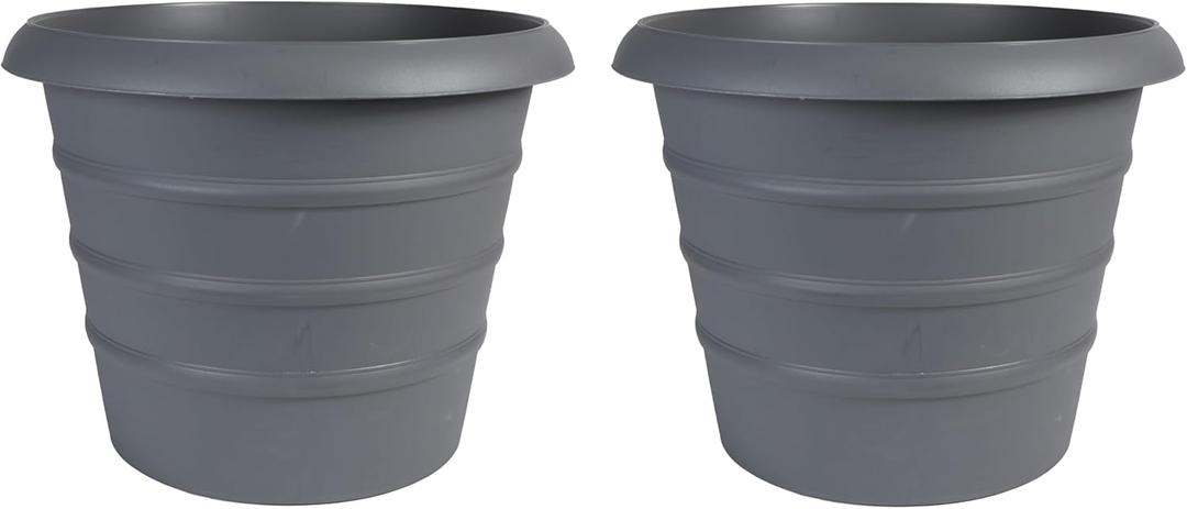 The HC Companies 16 Inch Marina Planter Lightweight Indoor Outdoor Plastic Plant Pot for Herbs and Flowers, Warm Gray (Pack of 2)