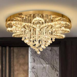 Flashing God W40 Modern Crystal Chandelier for Living Room Crystal Flush Mount LED Gold Ceiling Light Fixture for Foyer Dining Room Hallway Dimmable 2700k 4500k 6000k