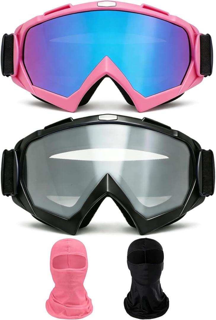 2 Pack Dike Bike Goggles Motorcycle ATV Riding Goggles With 2 Pack Breathable Bandana Mask