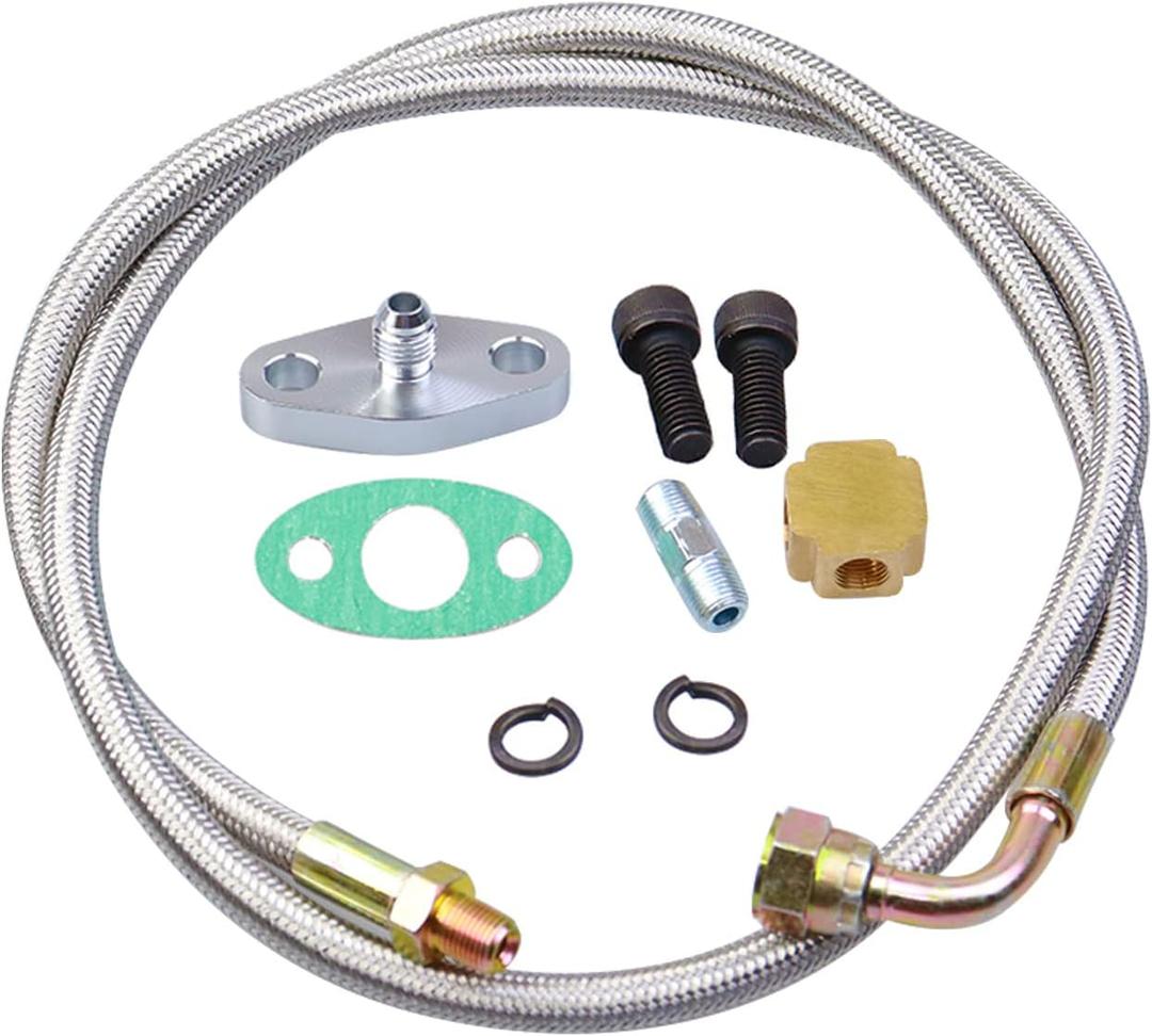 Turbo Oil Feed Line Kit Compatible with T3 T4 T60 T61 T70 1/8 PNT 90 Degree 41'' Universal Turbocharger 4AN Oil Feed Line