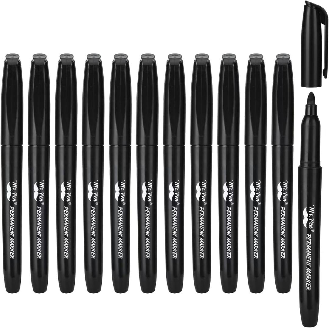 Mr. Pen- Permanent Markers, 12 Pack, Black, Fine Tip, Black Markers, Fine Tip Markers