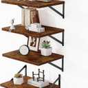 Heimlove Deep Floating Shelves for Wall, Wood Wall, Wide Floating Bookshelf for Living Room, Kitchen, Office, Bedroom and Decor Storage, Rustic Brown with Metal Bracket, 16wx12dx5.8h, 4 Shelves