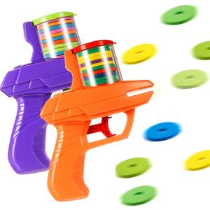 Sumind 2 Pcs Foam Disc Shooter Disc Launcher Zip Shot Shooter Blasters for Birthday Gifts Family Gatherings Games Outside Yard Activities (Orange,Purple)