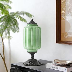 Milk Glass Table Lamp, Touch Control with USB Charging Port Vintage Bedside Desk Lamp Stepless Dimming for Bedroom Living Room Nightstand Led Bulbs Included Green
