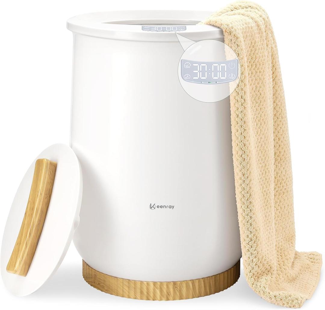 Keenray Upgraded Towel Warmer, Large Towel Warmer with 3 Heating Modes, Heat Time 30/45/60/90 Min Adjustable and Up to 24 Hour Delay Timer, Towel Heater for Oversize Bathrobes Blankets, CL1Plus (Clear White)