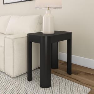 Plank+Beam Modern Rounded Rectangular Side Table, Solid Wood End Table for Living Room, 25in, Black (25in x 15in)