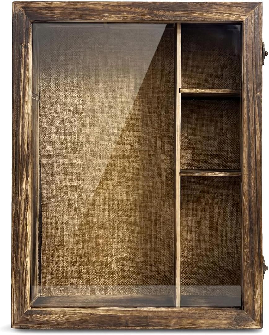 6 Inch External Depth Extra Large Shadow Box Frame Large Shadow Box 14x16,Natural Wood Big Display Case with Lock Door for Wedding,Christmas, Valentine's Day (Carbonized)