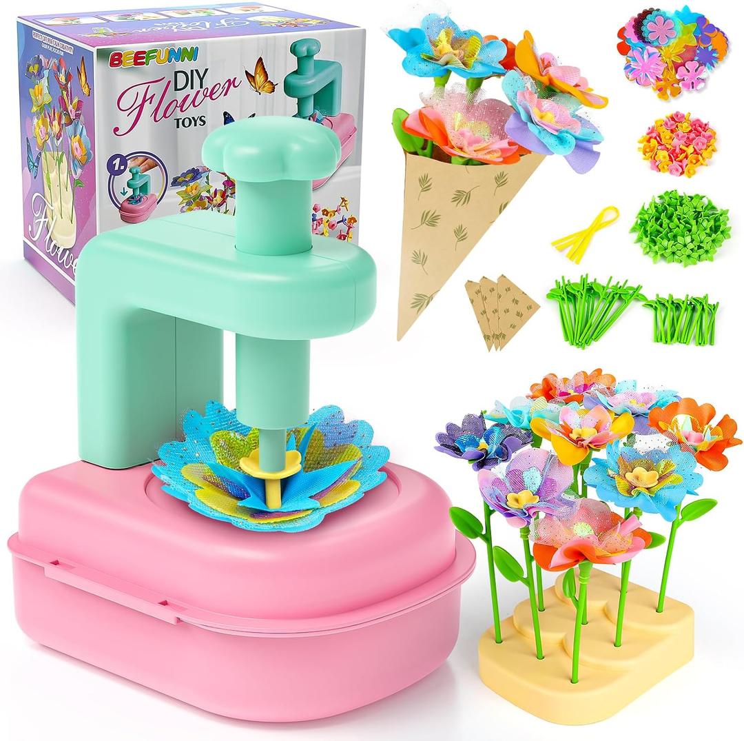 beefunni Flower Making Kit for Kids, DIY Flower Bouquet Kit, Arts and Crafts for Kids Ages 4-8, Colorful Flower Maker Toys for 4 5 6 7 8+Year Old Girl Birthday Gifts Ideas, Mothers Day Gifts for Mom, Medium
