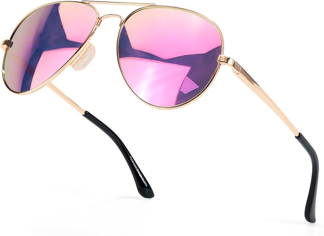 SIPHEW Womens Aviator Polarized Sunglasses - Oversized Mirrored Double Bridge Sunglasses w UV Protection for Women/Men
