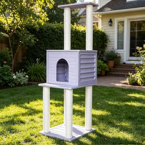 61.5 Indoor and Outdoor Cat Tree Tower, Cat House for Outdoor Cats, Weatherproof Large Cat Condo with Scratching Posts for Catio