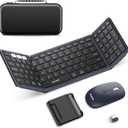 Foldable Keyboard and Mouse, Samsers Folding Bluetooth Keyboard Combo, 2.4G + BT5.0 x 2, Full-Size Portable Travel Keyboard & Rechargeable Wireless Mouse for Windows Android iOS Mac OS, Midnight