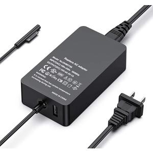 Surface Pro Charger 65W 15V 4A Surface Laptop Charger Replacement for Microsoft Surface Pro X/9/8/7/6/5/4/3 Surface Laptop1/2/3/4/5/Studio Surface Go1/2/3 Surface Book1/2/3 Power Supply Adapter