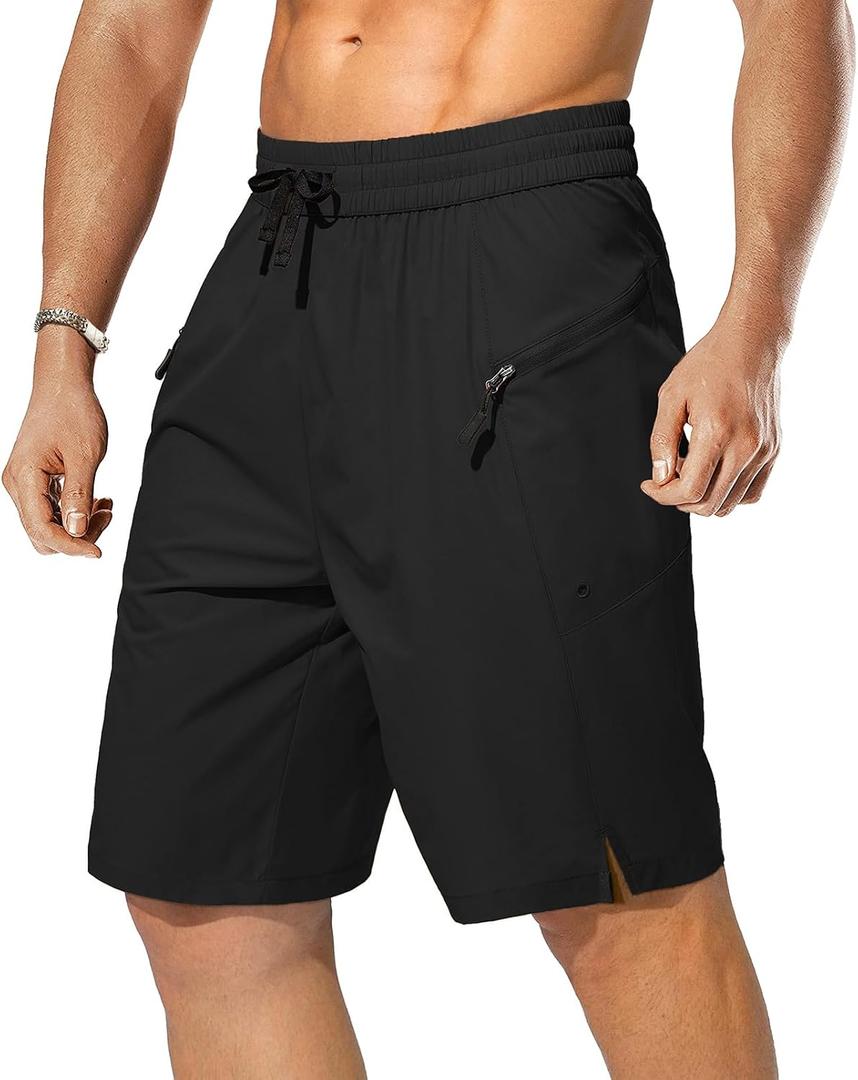 STICKON Men's Swim Trunks Quick Dry Beach Board Shorts Bathing Suit with Zipper Pockets Black (With Liner) XXL