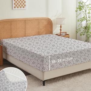 Queen Fitted Sheet Only,Microfiber Patterned Floral Fitted Sheet Deep Pocket 24 Inches, Ultra Soft & Wrinkle Resistant Queen Bed Sheets Deep Pocket,Grey Vintage Floral