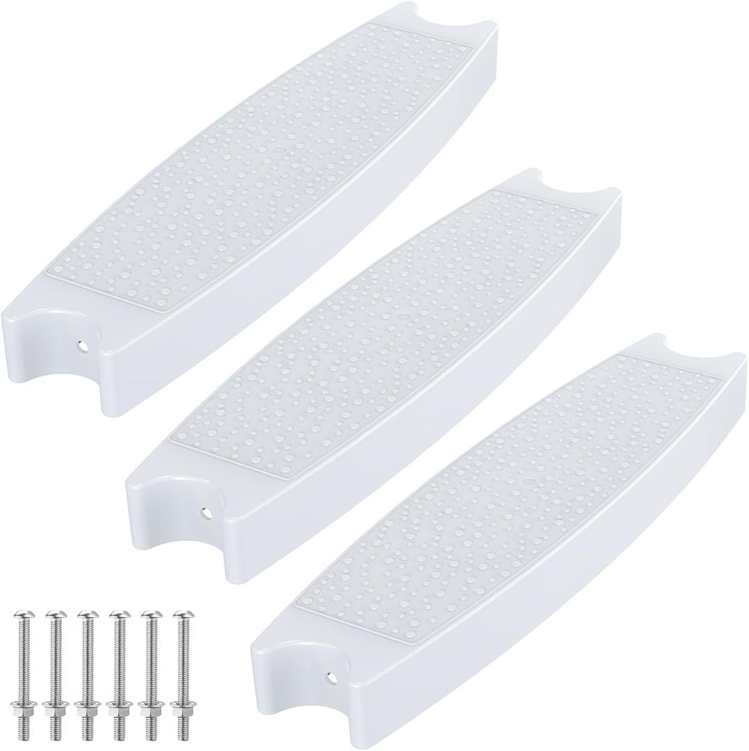 18" Universal Pool Ladder Steps (3-Pack) - Heavy-Duty Molded Plastic Replacement Rungs with Stainless Steel Bolts for Inground/Above Ground Swimming Pools - Includes 6 Bolts & 3 Reflective Strips
