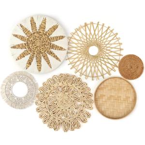 Unittype Set of 3 Boho Basket Wall Decor Wicker Rattan Rustic Hanging Wall Decor Flat Art Round Handmade for Farmhouse Living Rooms Bedrooms Home Kitchen 5.1-11.8 Inch
