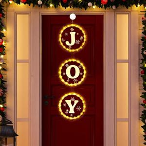 Retisee 3 in 1 Christmas Joy Lights for Front Door, 6.3 Inch Christmas Lights Decorations Battery Operated LED Joy Sign Acrylic Hanging Light for Outdoor Indoor Tree Home Office Shops Holiday