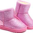 Sugmzox Girl's Boots Kids Glitter Snow Boots Durability Slip Resistant Outdoor Ankle Boots, pink size 13