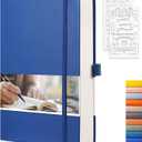 EMSHOI A5 Dotted Journal - 256 Pages with 120gsm Thick Dot Grid Paper, Hardcover Leather Dotted Notebook, 16 Perforated Pages, Pen Loop & Inner Pocket, for Bullet Journaling, 5.75 x 8.38, Blue
