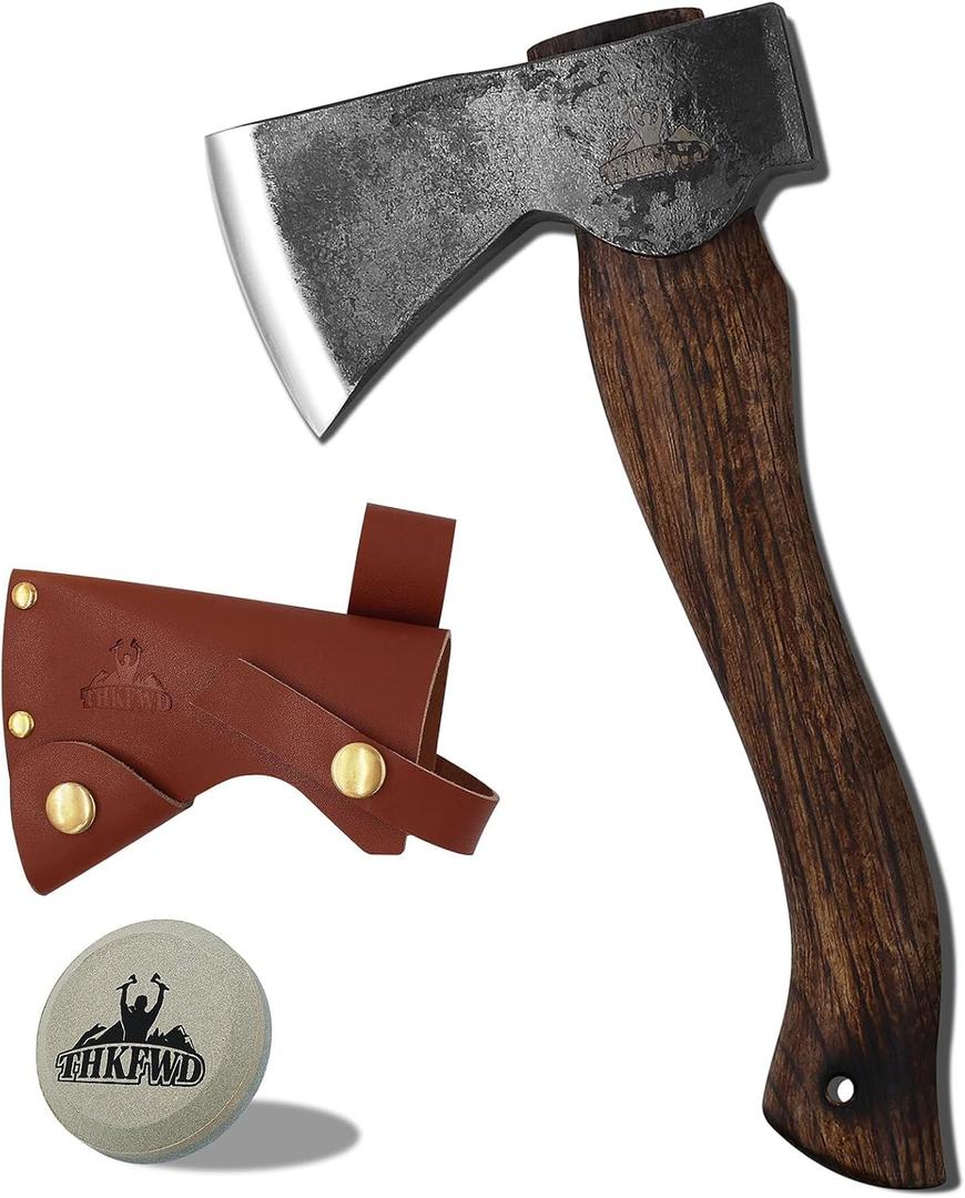 Camping Axe and Hatchet -11" Forged Carving Axe with Leather Sheath, Bushcraft Hatchet Small Axe Survival Hatchets for Woodworking