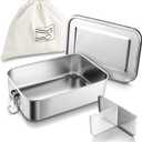 HaWare Stainless Steel Bento Box, 29oz (850ML) Leak-Proof Lunch Box for Kids Adults, 3 Compartments Food Containers with Removable Dividers and Bag, Metal Lunch Containers for Snack Meal Sandwich