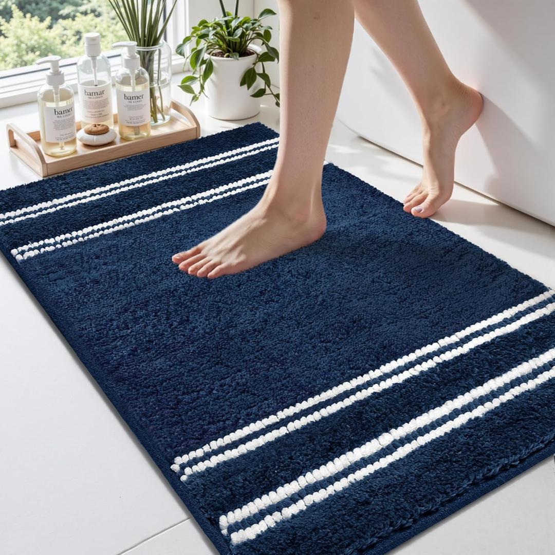 Arenarug Bathroom Rugs 17x24 Extra Soft Absorbent Bath Mat Chenille Non Slip Shower Mat Rubber Backing Machine Washable Bath Mats for Bathroom Shaggy Blue Bath Rugs for Tub, Hallway