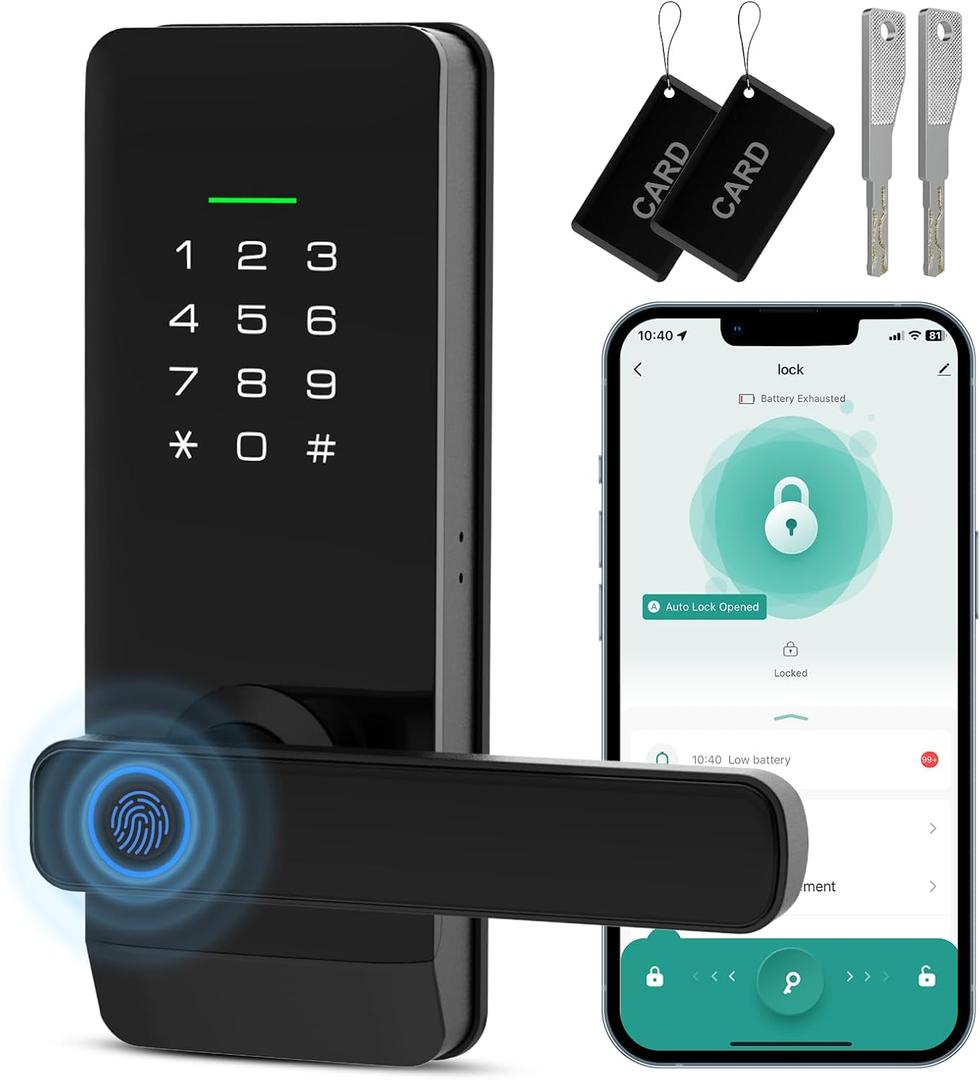 elinkSmart Keyless Entry Door Lock Fingerprint Lock with Handle Commercial Keypad Door Lock for Home, Rental, Office and Hotel TUYA Remote Control (Tuya APP)