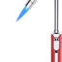 Butane Lighter Torch Long Lighter Refillable Adjustable Jet Flame Lighter Windproof Flexible with Visual Fuel Window Blow Torch for Stove BBQ Grill Fireplace Camping Kitchen (No Gas Include) - Red