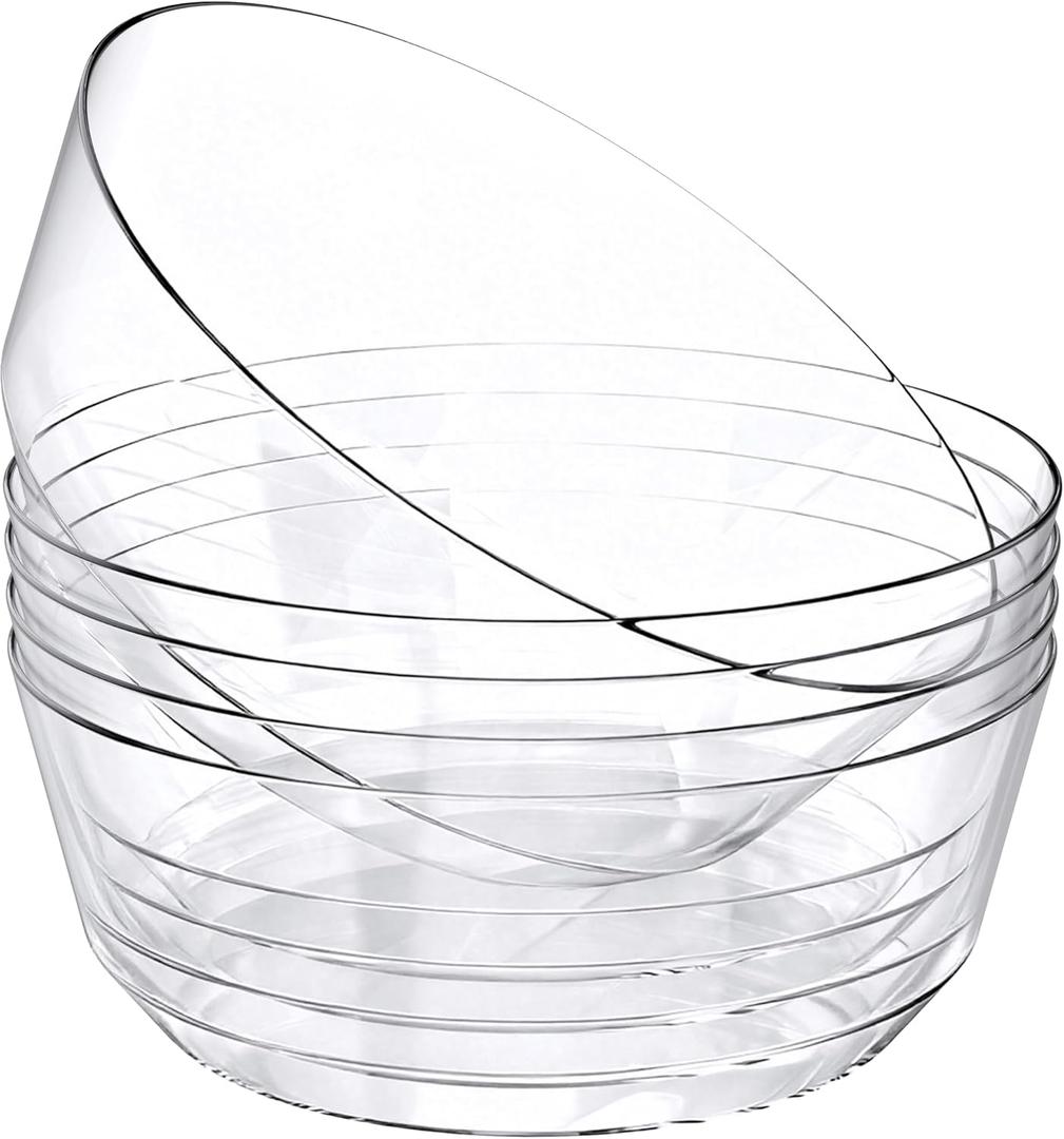 15 Pack Plastic Serving Bowls 128oz Clear Plastic Bowls Heavy Duty Disposable Serving Bowls for Party Snack & Salad & Candy & Bar Buffet  128oz Clear
