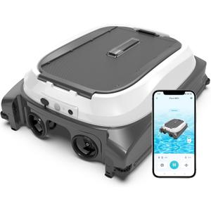 Pleco SK01 Solar Powered Pool Surface Skimmer Robot – APP Controlled, 24/7 Auto Cleaning, Dual Charging, Obstacle Avoidance, Large Filter, Fits Most Pools (Gray White)