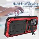 iPhone 14 Pro Metal Bumper Silicone Case iPhone 14 Pro Case with Stand Built-in Screen Protector Gorilla Glass Hybrid Military Shockproof Heavy Duty Rugged Full Cover for Outdoor (Red)
