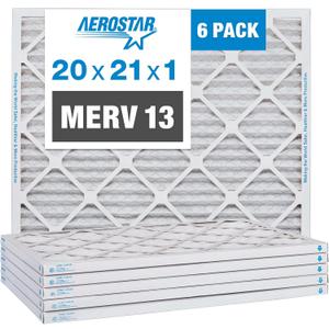 Aerostar 20x21x1 MERV 13 Pleated Air Filter, AC Furnace Air Filter, 6 Pack (Actual Size: 19 7/8" x 20 7/8" x 3/4")