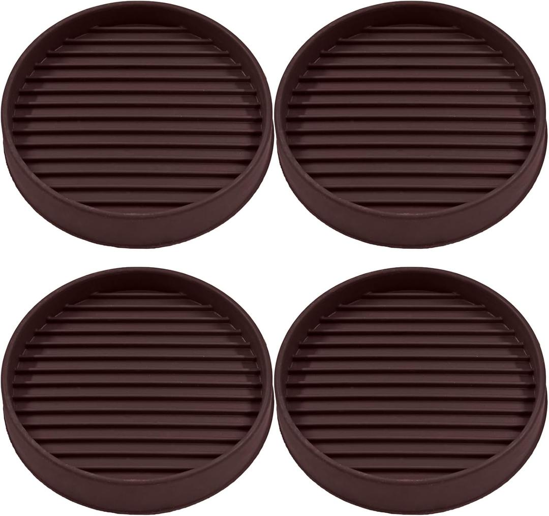 Bonsicoky 4 Pcs Non Slip Furniture Pads - 3 Inch Round Rubber Furniture Caster Cups with Anti-Sliding Floor Grip - Furniture Coasters for Couch Chair Feet - Brown