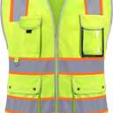 Reflective Safety Vest for Men Women, High Visibility Safety Vest with 8 Pockets Zipper Front, Meets ANSI Standards (Large, Yellow)