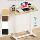 BIZUM Adjustable Bedside Table with Swivel Hidden Wheels Pneumatic Rolling Desk Mobile Standing Desk with Cup Holder for Hospital Home(27.6"x15.8" Maple)
