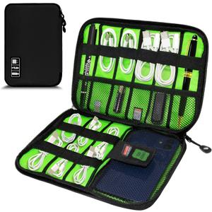 Electronics Organizer,Travel Cord Organizer Pouch, Portable Cable Organizer Bags,Travel Electronic Accessories Storage Case for Cables, Cords, Charger, Phone (Black) (Single Layer-Medium, A1-M-Black)
