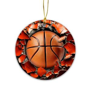 3D Sports Balls Christmas Ornament | Basketball Break Through Ceramic Xmas Indoor Decor, Sport Gift Exchange Holiday, Sport Ornament