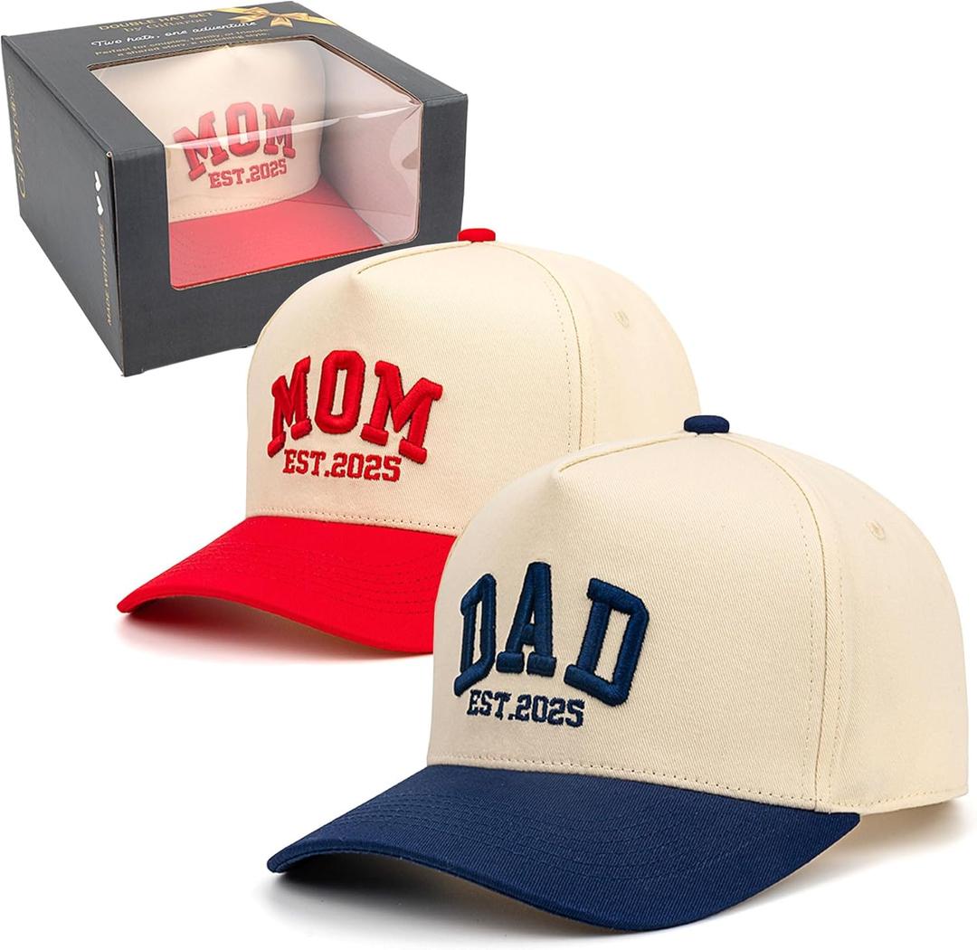 Mom and Dad Hats Gifts for New First Time Parents, Honeymoon Newlyweds Wedding Couples Hubby & Wifey Trucker Cap Set