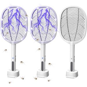 3 Packs Electric Fly Swatter Rackets, 2-in-1 Handhold Bug Zapper with 3000V High Voltage, Plug-in Mosquito Killer Insect Light Trap with 3 Layer Safety Mesh Portable for Indoor Outdoor Use