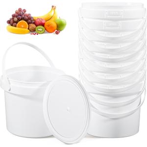 10 Pack 1.5 Quart/48oz White Plastic Bucket with Lid and Handle, Food Storage Bucket,Empty Paint Can Quart Plastic Paint Containers for Paint Water Art Crafts Projects