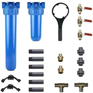Aquasana Whole House Water Filter System Professional Installation Kit | Brass Components | 3/4" Fittings | Includes 20" Pre-Filter and 10" Post-Filter | Includes Bypass | EQ-1000-075