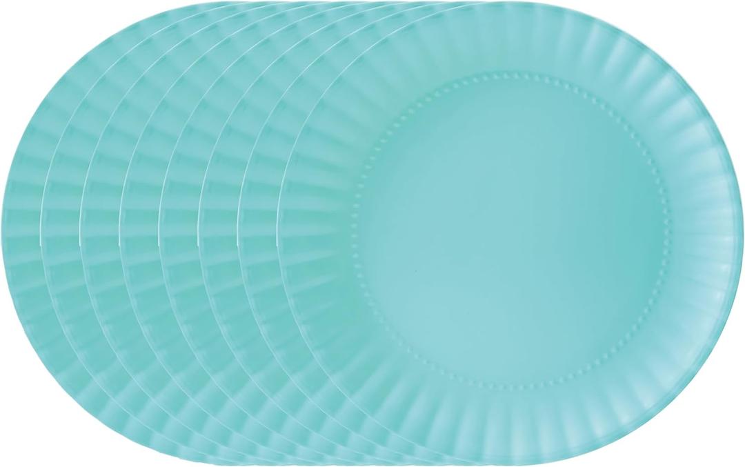 TP 8 inch Plates Set of 8, Melamine Round Plates for Salad Appetizer Dinner Lunch, Dessert Dishes for Indoors and Outdoors, Teal